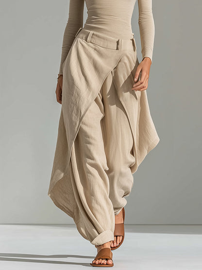 Beige Boat Neck Top and layered wide-leg trouser set