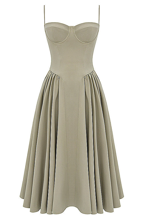 Bustier A Line Midi Dress Khaki