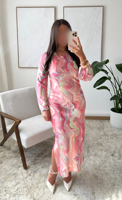 Robe longue avec fente coté gauche L3522F I Rose