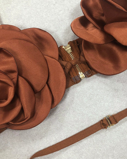 Floral Detail Two Piece Maxi Dress Brown