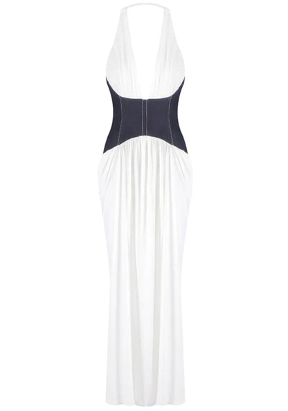 Halter Corset Draped Maxi Dress White