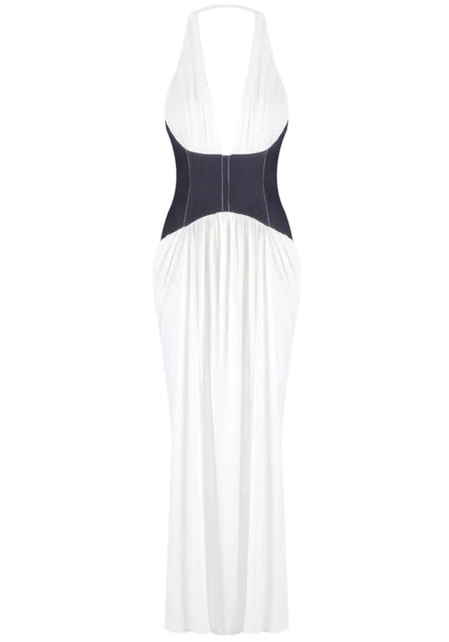 Halter Corset Draped Maxi Dress White