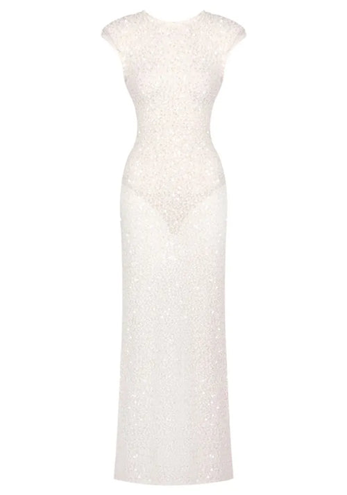 Embellished Backless Maxi Dress White