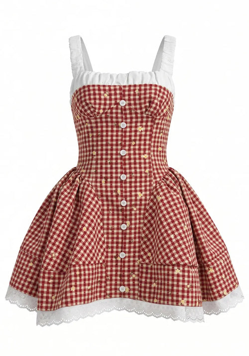Floral Ruched A Line Dress Red