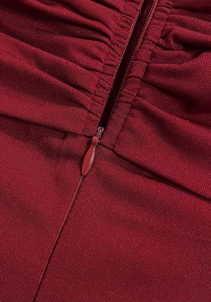 Cap Sleeve Draped Maxi Dress Burgundy