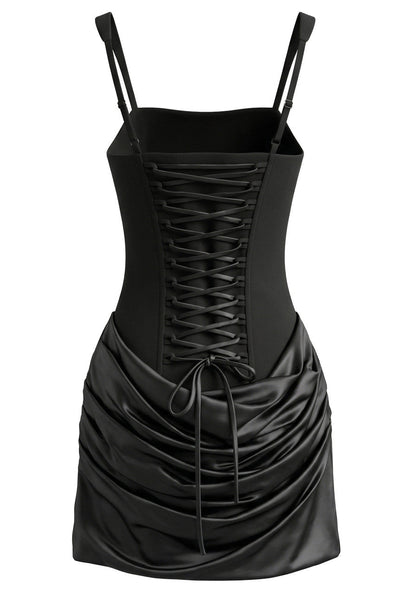 Draped Detail Corset Dress Black