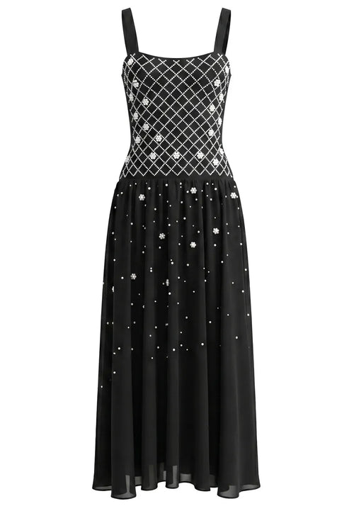 Crystal Embellished A Line Maxi Dress Black