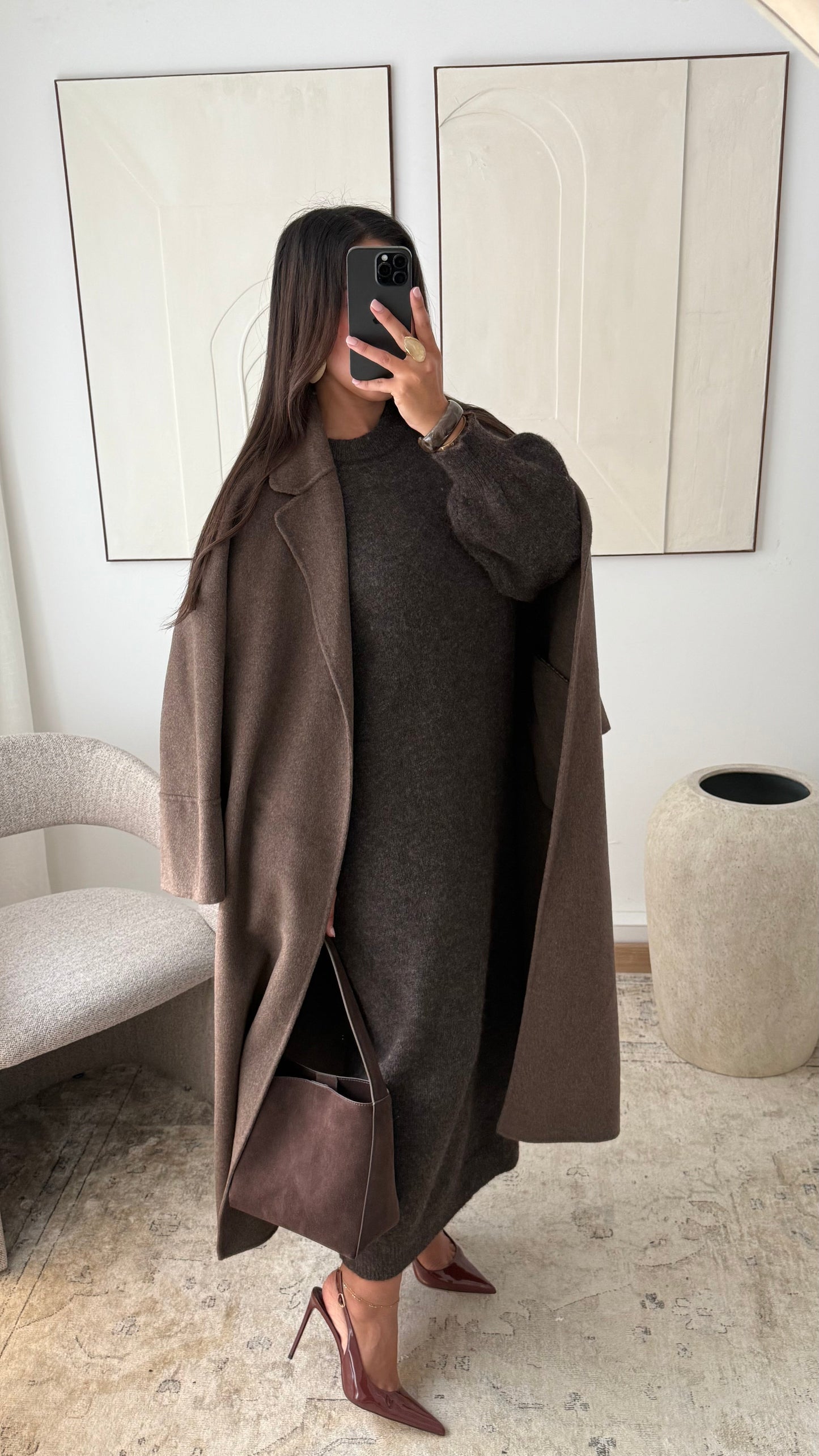 Gamme Premium Cousu Main I Manteau Long En Veritable Laine M 1953 I Marron Chocolat