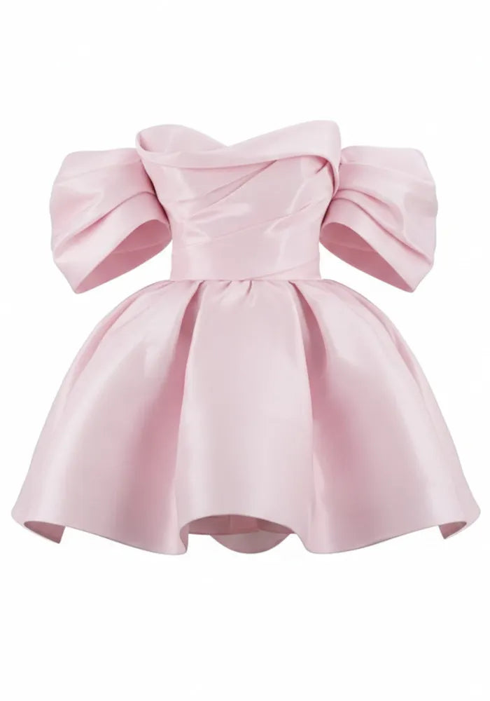 Draped Bardot Skater Dress Pink
