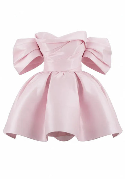 Draped Bardot Skater Dress Pink