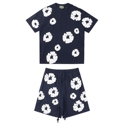 Denim Tears Outfit:T-shirt/Shorts (Separate Purchase Options) Puff Print Short Sleeve T-shirt Loose Couple Shorts Suit