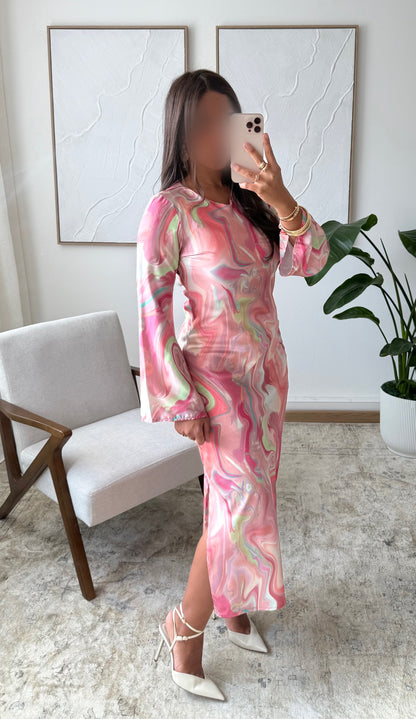 Robe longue avec fente coté gauche L3522F I Rose