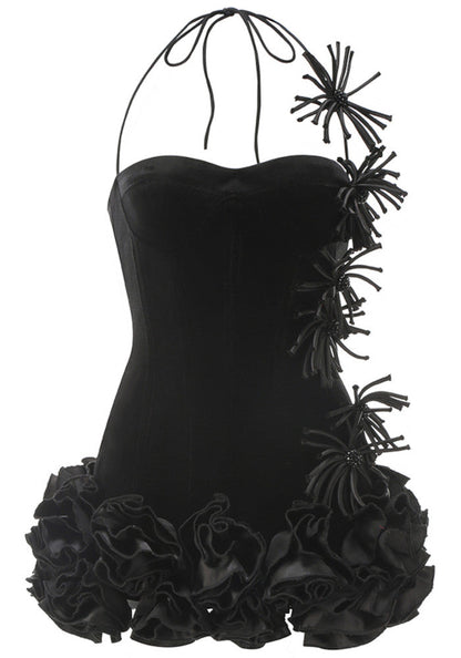 Halter Corset Floral Dress Black