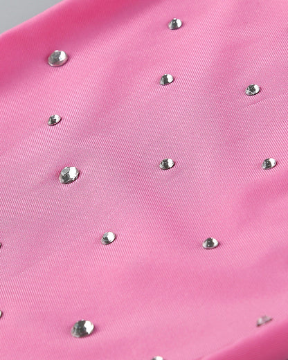 Long Sleeve Crystal Ruched Dress Pink