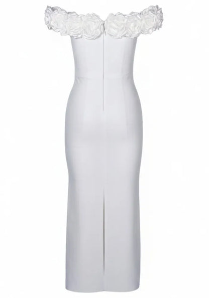 Floral Bardot Midi Dress White