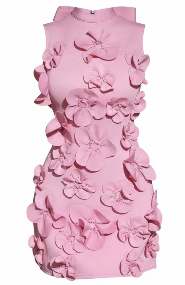 Floral 3D Detail Dress Pink
