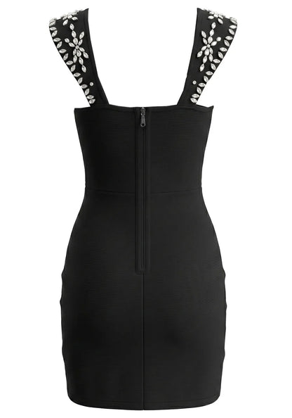 Crystal Embellished Mini Dress Black