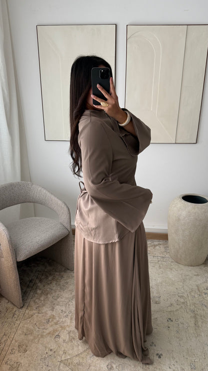 Ensemble Elegant Top Structure Jupe Fluide Doublee I Taupe