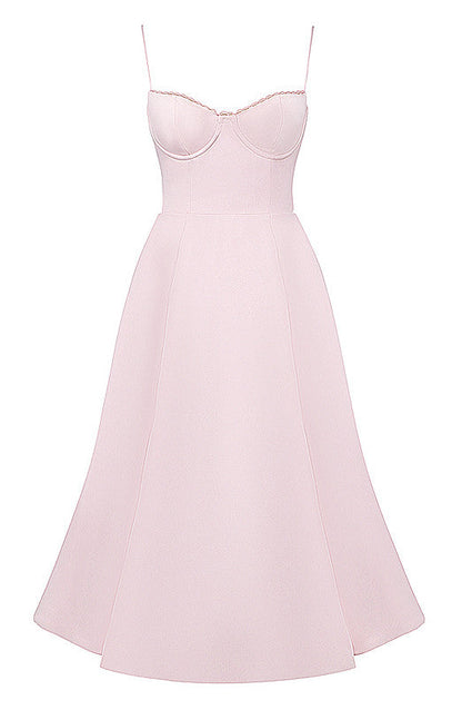 Bustier A Line Mesh Detail Midi Dress Pink