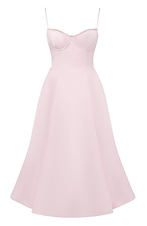 Bustier A Line Mesh Detail Midi Dress Pink