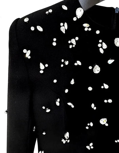Long Sleeve Crystal A Line Maxi Dress Black