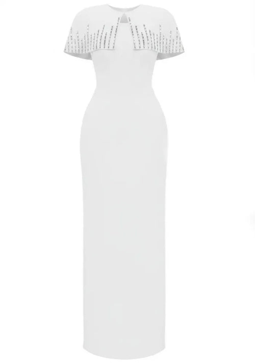 Crystal Cape Detail Maxi Dress White