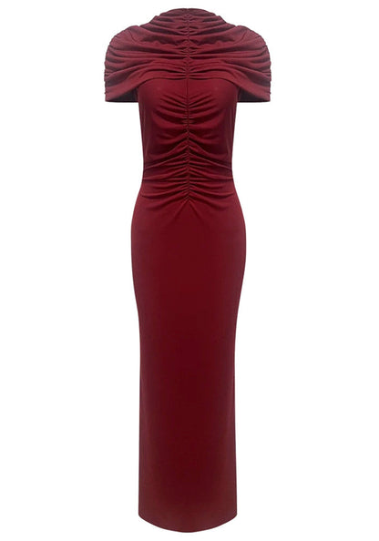 Cap Sleeve Draped Maxi Dress Burgundy
