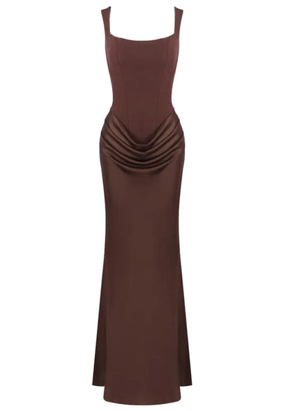 Draped Corset Maxi Dress Brown