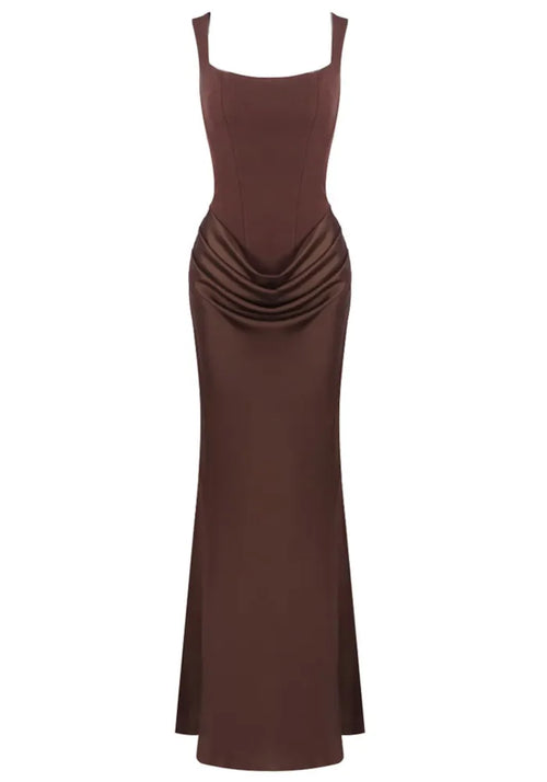 Draped Corset Maxi Dress Brown