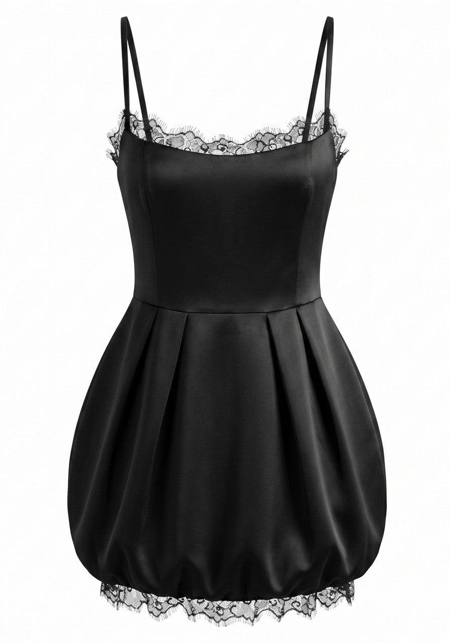 Lace Trim Bubble Dress Black