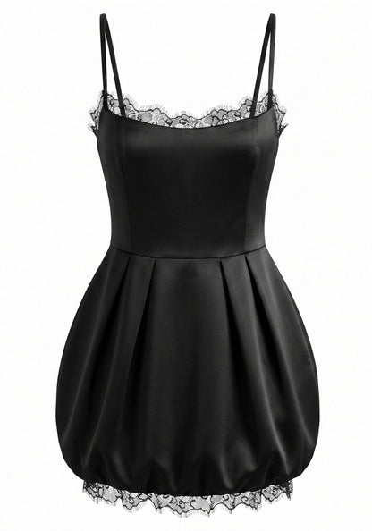 Lace Trim Bubble Dress Black