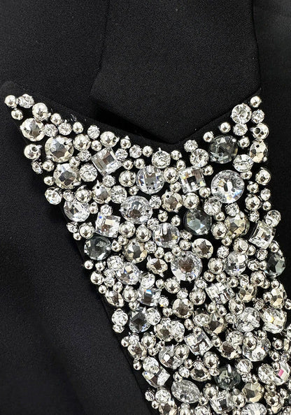 Crystal Lapel Blazer Dress Black