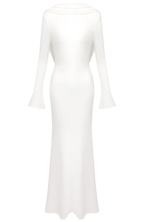 Long Sleeve Backless Maxi Dress White