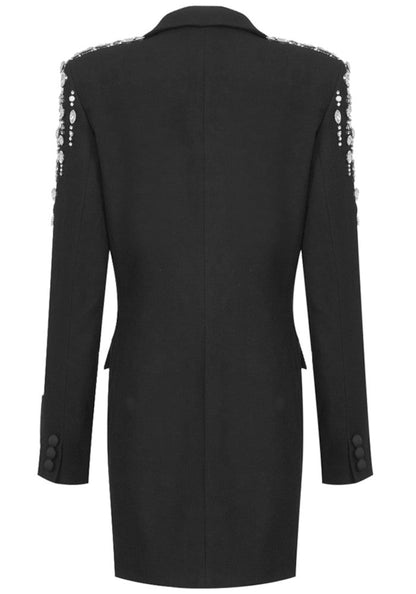 Embellished Shoulder Blazer Dress Black