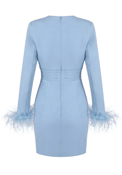 Feather Long Sleeve Dress Blue