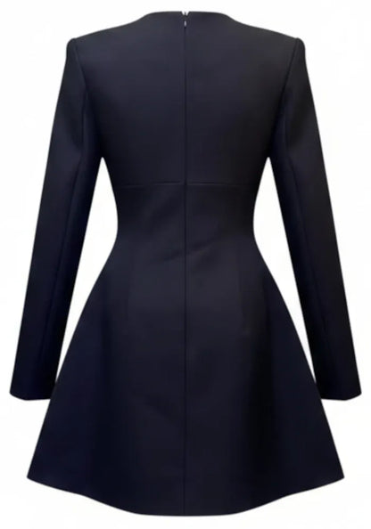 Long Sleeve Crystal Floral A Line Dress Black White