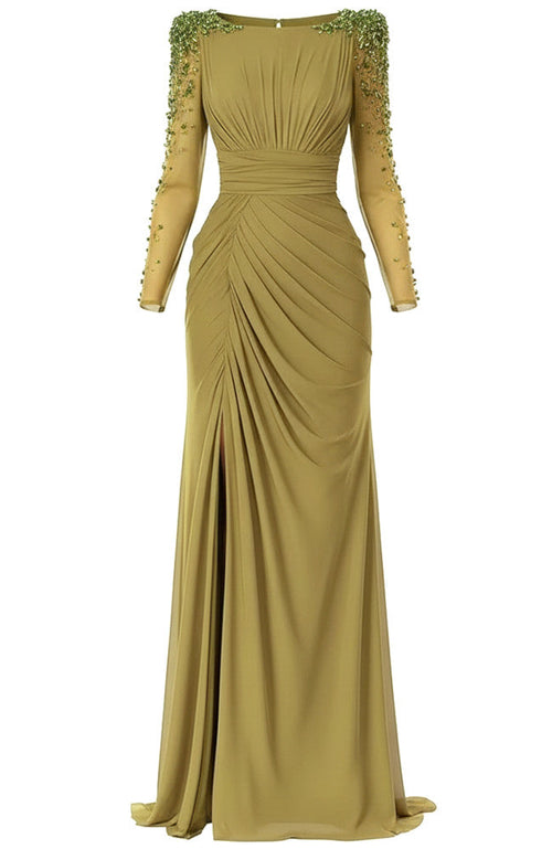 Long Sleeve Crystal Maxi Dress Green
