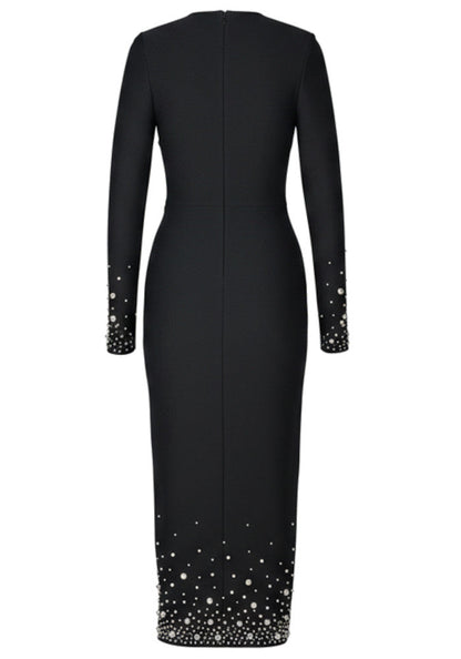 Long Sleeve Crystal Midi Dress Black