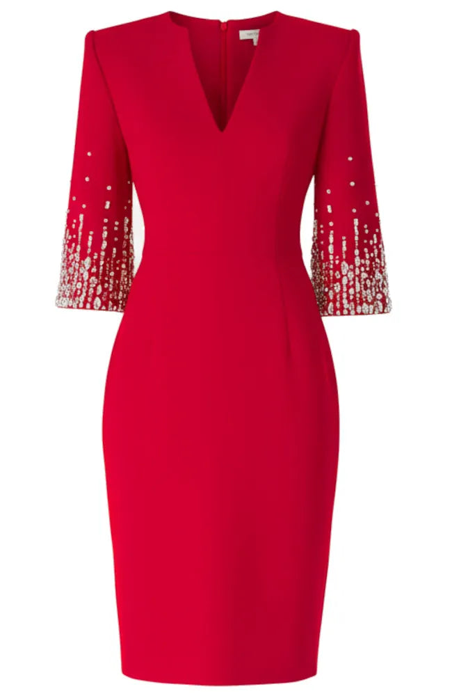 Crystal Short Sleeve Dress Red