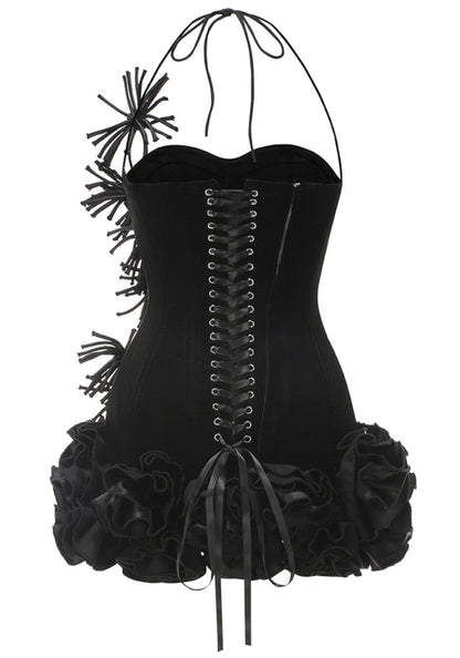 Halter Corset Floral Dress Black