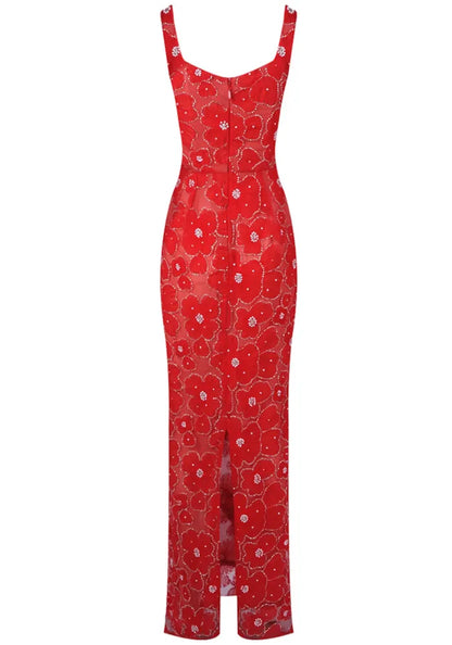 Crystal Floral Maxi Dress Red