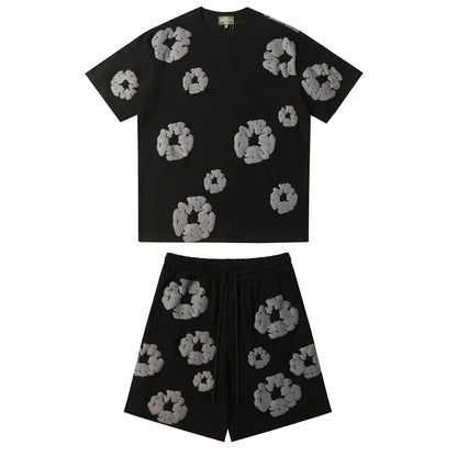 Denim Tears Outfit:T-shirt/Shorts (Separate Purchase Options) Puff Print Short Sleeve T-shirt Loose Couple Shorts Suit