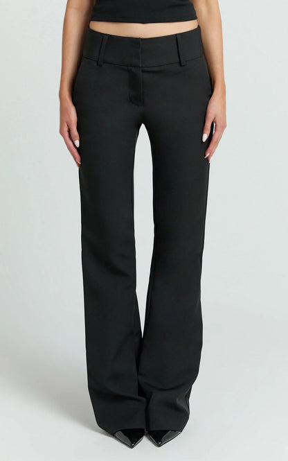 Elliot Pants - Mid Rise Pinstripe Bootleg Pants in Black