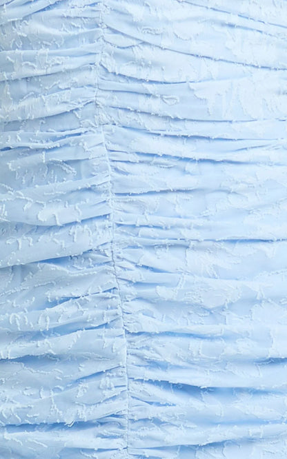 Bijou Maxi Dress - Embroidery Deep V Halter Ruched Dress in Ice Blue