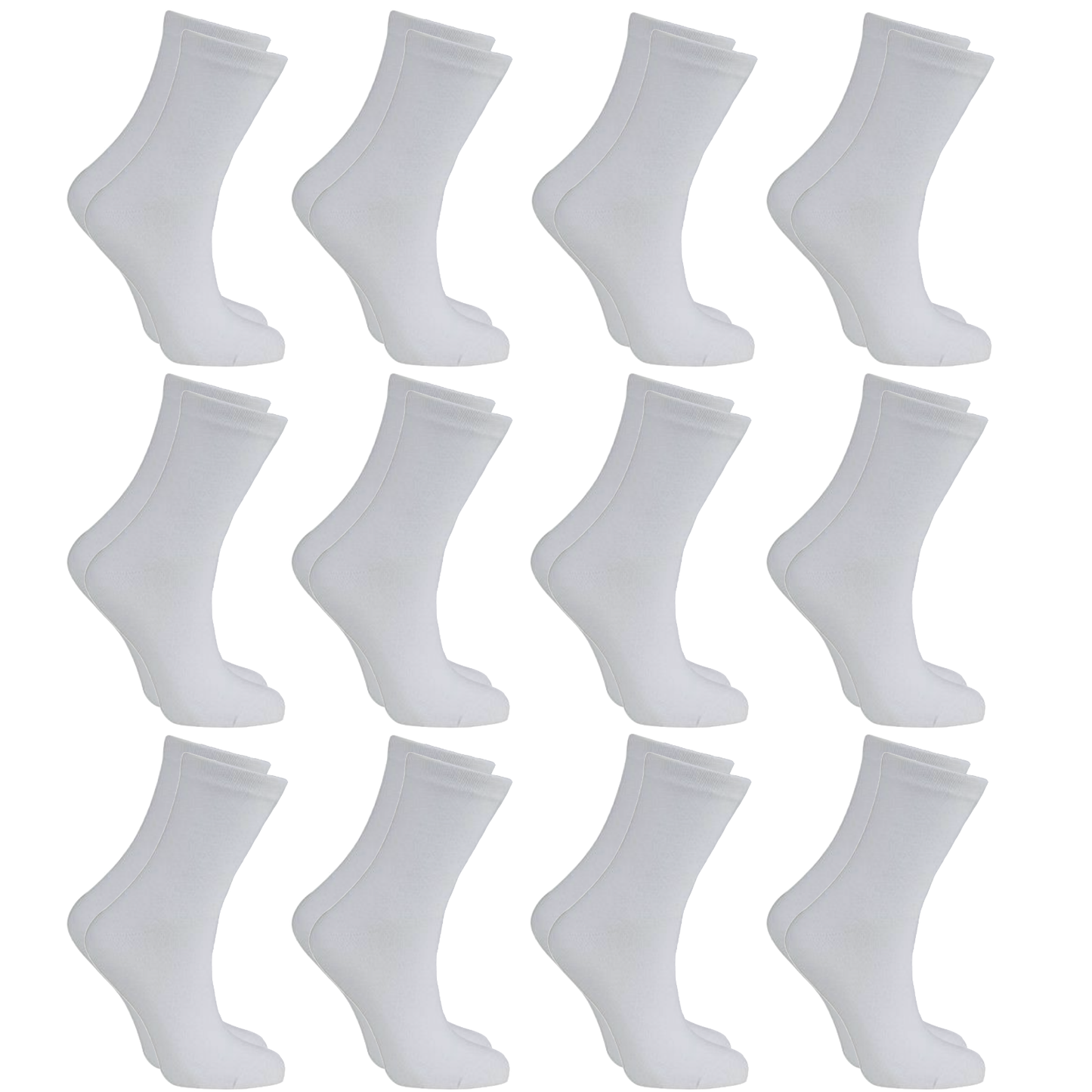 12x Pairs White SCHOOL SOCKS Bulk Pack - Plain Cotton for Girls/Boys School Uniform