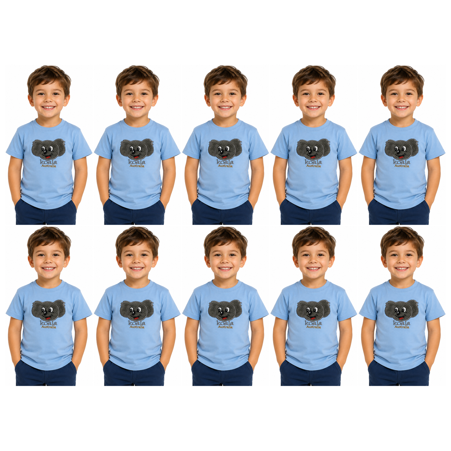 10X Kids Koala Australia T Shirt Bulk Pack Sky Blue 100 Cotton Childrens Souvenir Gift Top
