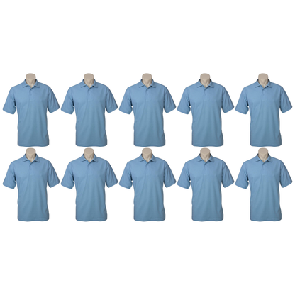 10X Mens Plain Short Sleeve Polo Shirt Bulk Pack Sky Blue Pique Knit Casual T Shirt