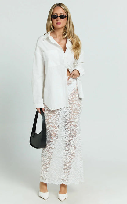 Dahlia Midi Skirt - Lace Skirt in White