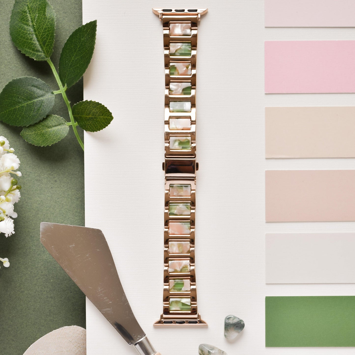 Stainless Steel Apple Watch Strap - Pink, Green & Rose Gold