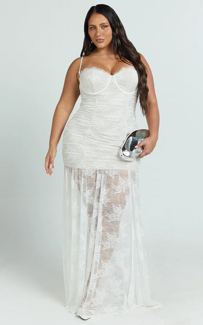 Adana Maxi Dress - Lace Fit And Flare Dress in White